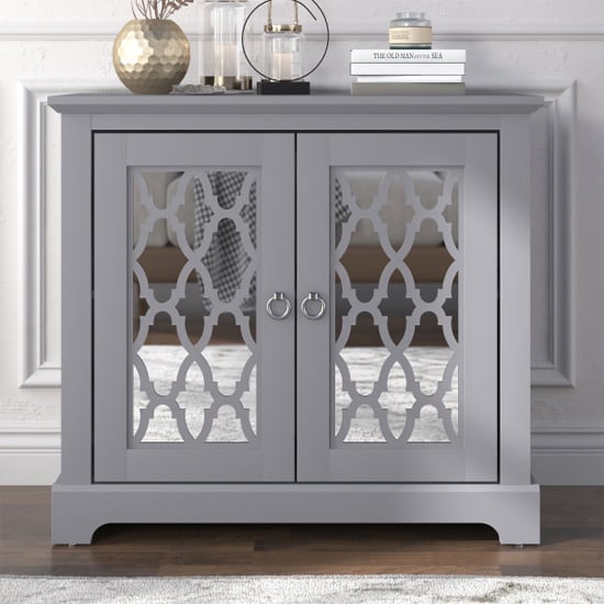 Product photograph of Herceg Wooden Sideboard With 2 Mirrored Doors In Cool Grey from Furniture in Fashion