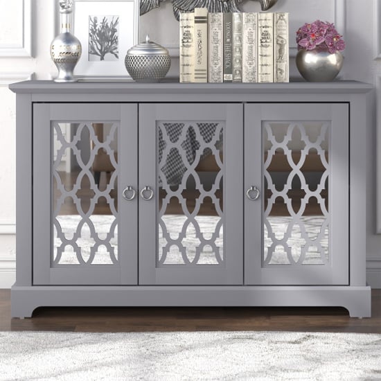 Product photograph of Herceg Wooden Sideboard With 3 Mirrored Doors In Cool Grey from Furniture in Fashion