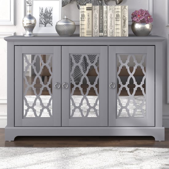 Read more about Herceg wooden sideboard with 3 mirrored doors in cool grey