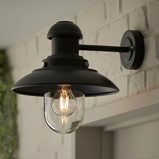 Product photograph of Hereford Classic Clear Glass Shade Wall Light In Matt Black from Furniture in Fashion