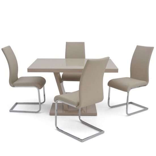 Hereford Glass Dining Table Cream Gloss And 4 Eden Cream Chairs
