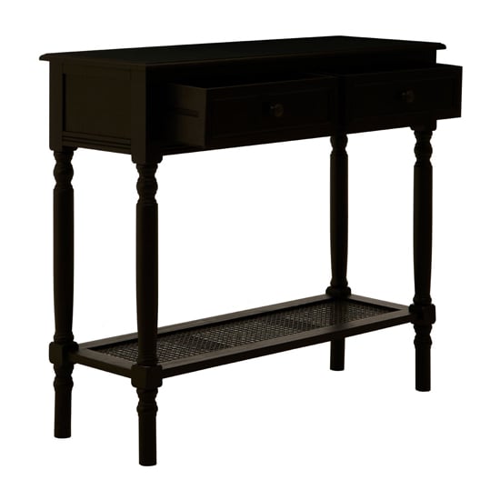 Heritox Wooden 2 Drawers Console Table In Black_4