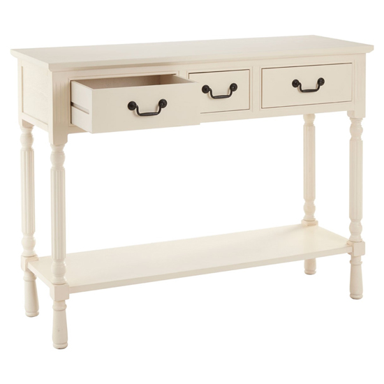 Heritox Wooden 3 Drawers Console Table In Vintage Cream