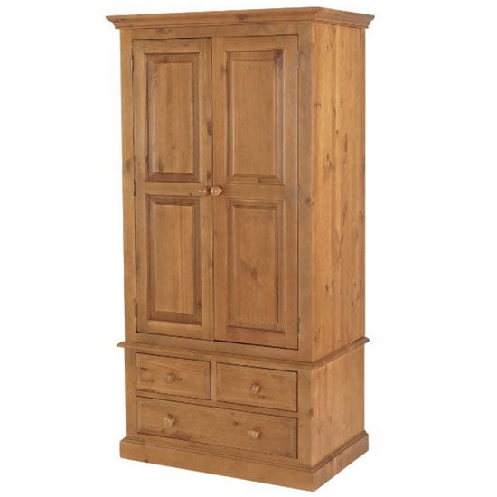Photo of Herndon wooden double door wardrobe in lacquered with 3 drawers