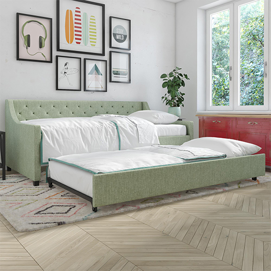 Read more about Heron linen fabric sofa bed in light green