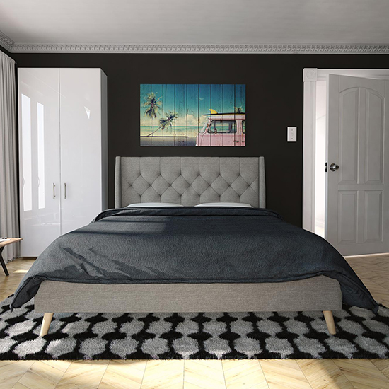 Heron Linen Fabric King Size Bed In Grey