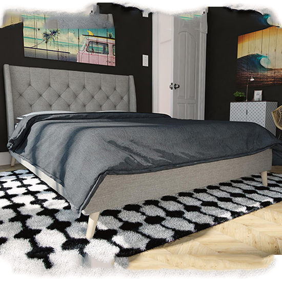 Product photograph of Heron Linen Fabric King Size Bed In Grey from Furniture in Fashion