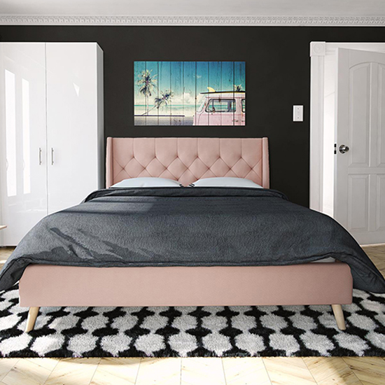 Heron Linen Fabric King Size Bed In Pink