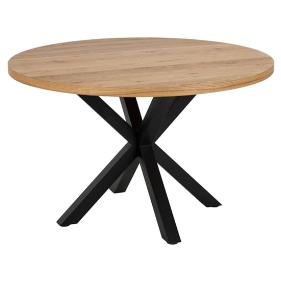 View Herriman wooden dining table in wild oak with black legs