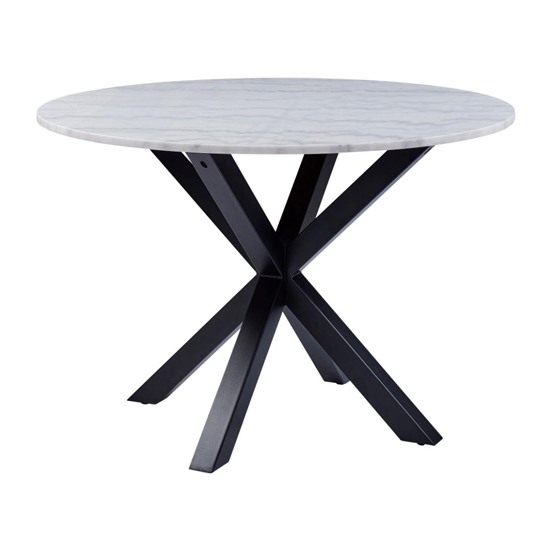 Read more about Herriman marble dining table in guangxi white with black legs