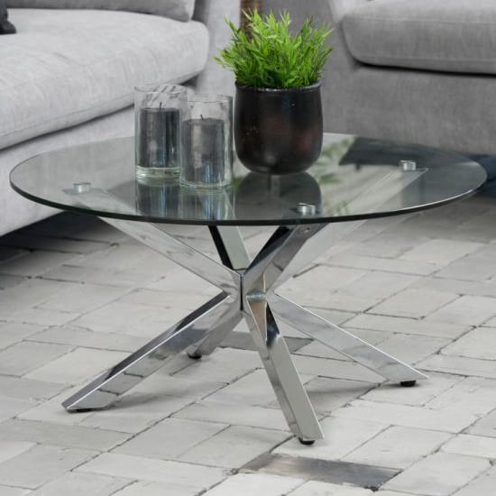 Read more about Herriman round clear glass coffee table with chrome legs