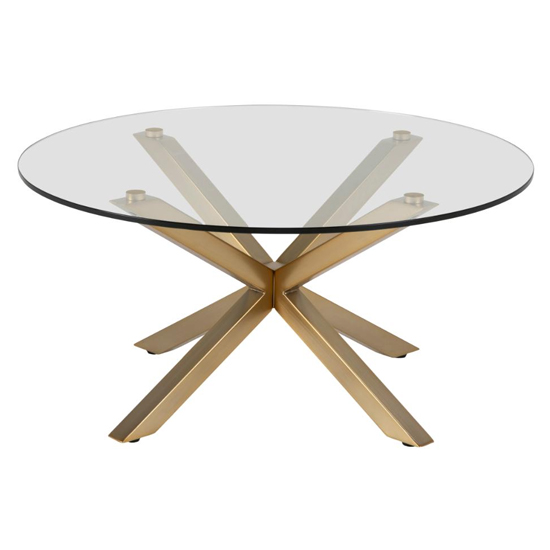 Product photograph of Herriman Round Clear Glass Coffee Table With Gold Legs from Furniture in Fashion