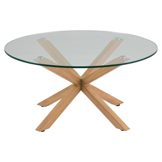 Herriman Round Clear Glass Coffee Table With Oak Legs Furniture in