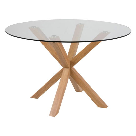 Read more about Herriman round clear glass dining table with oak legs