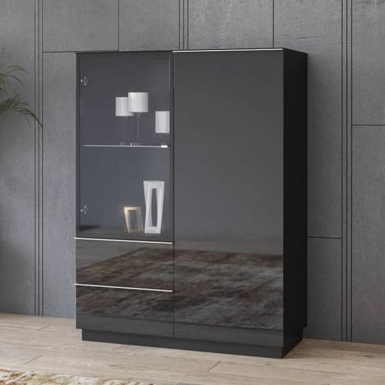 Herrin Display Cabinet 2 Doors In Black Glass Fronts And LED