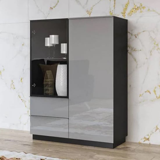 Herrin Display Cabinet 2 Doors In Grey Glass Fronts And LED