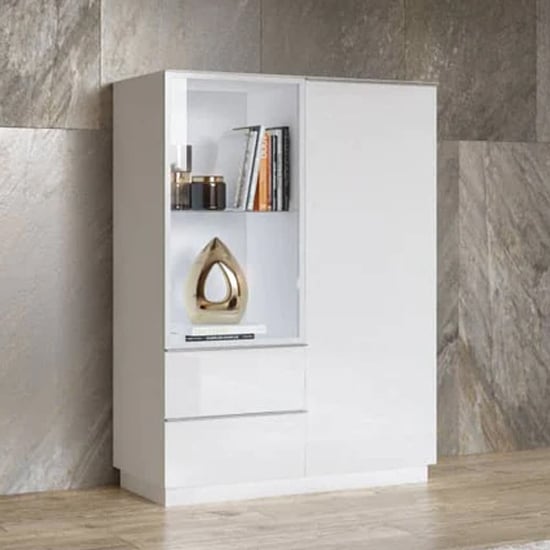Herrin Display Cabinet 2 Doors In White Glass Fronts And LED