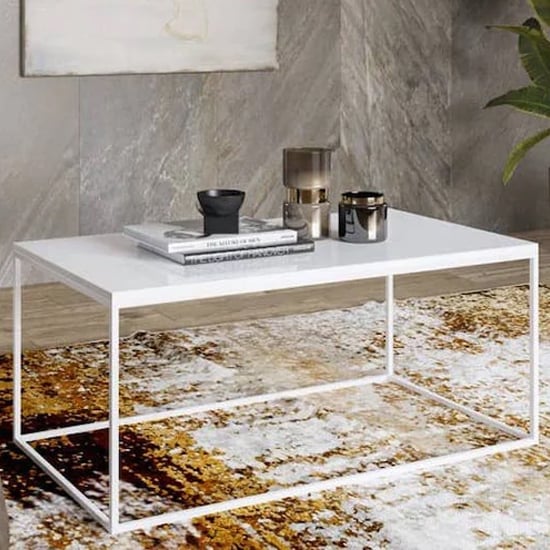 Read more about Herrin glass top coffee table in white with white metal frame