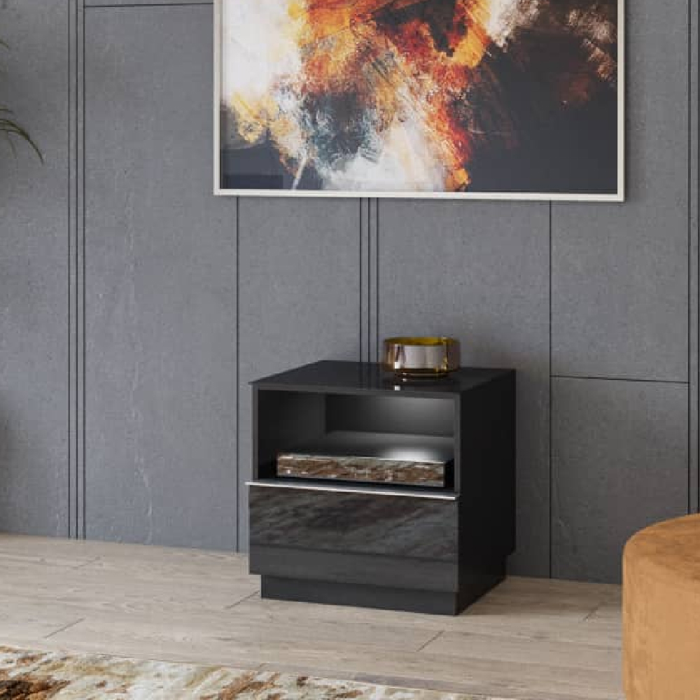 Product photograph of Herrin Glass Tv Stand With 1 Drawer In Black from Furniture in Fashion
