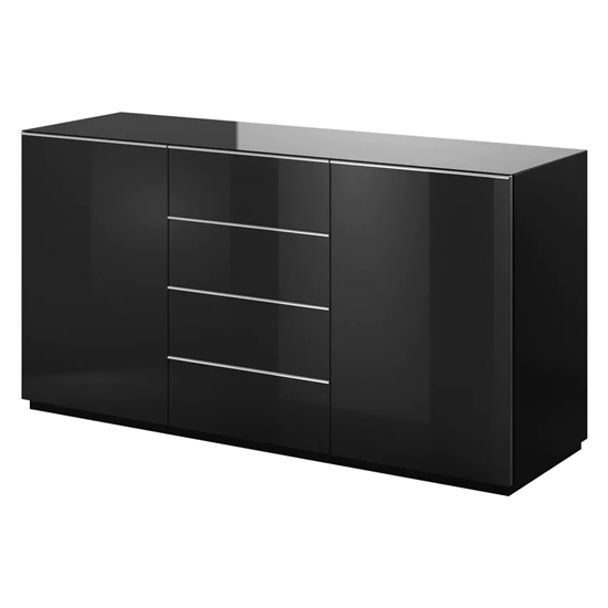 Product photograph of Herrin Sideboard 2 Doors 4 Drawers In Black Glass Fronts from Furniture in Fashion
