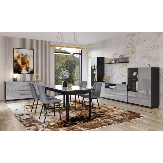 Herrin Sideboard 2 Doors 4 Drawers In Grey Glass Fronts