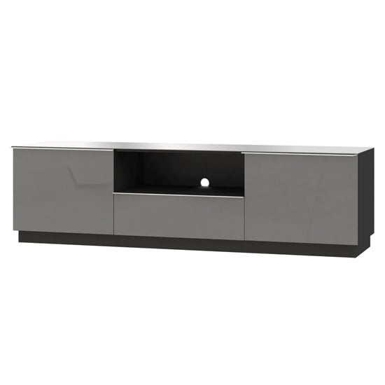 Read more about Herrin tv stand 2 flap doors in grey glass fronts and led
