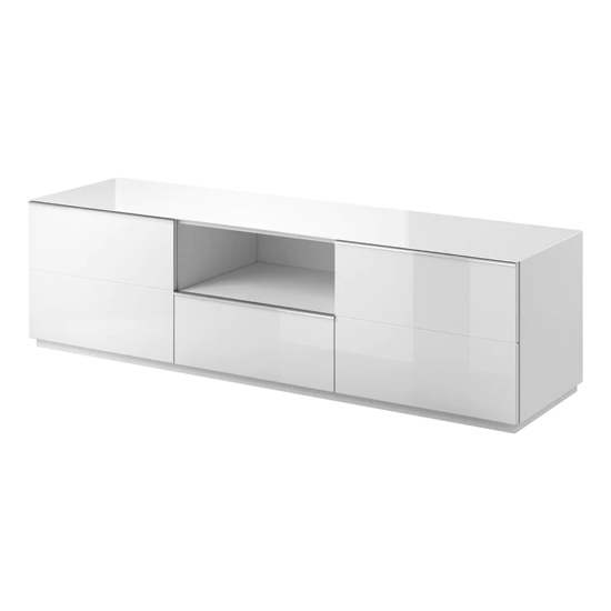 Read more about Herrin tv stand 2 flap doors in white glass fronts and led