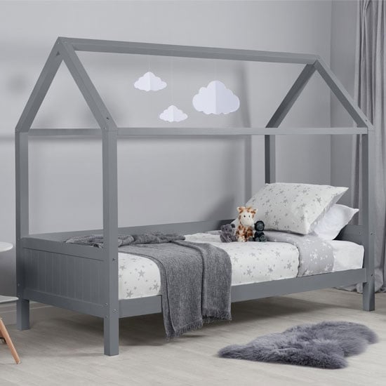 Product photograph of Herrin Wooden Single Bed In Grey from Furniture in Fashion