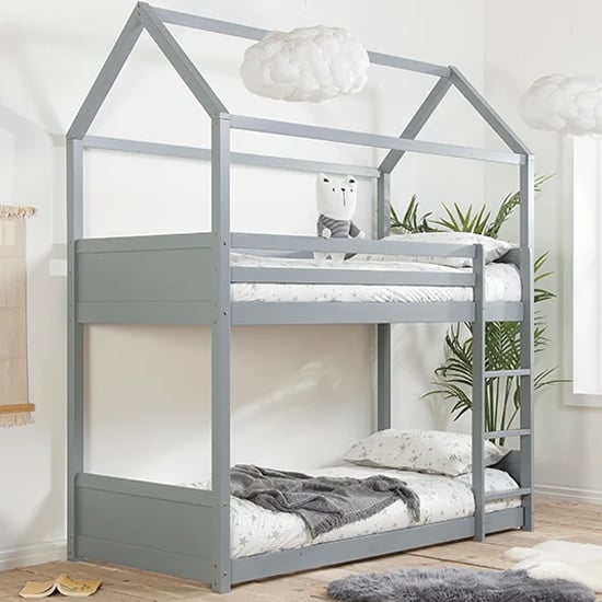 Product photograph of Herrin Wooden Single Bunk Bed In Grey from Furniture in Fashion