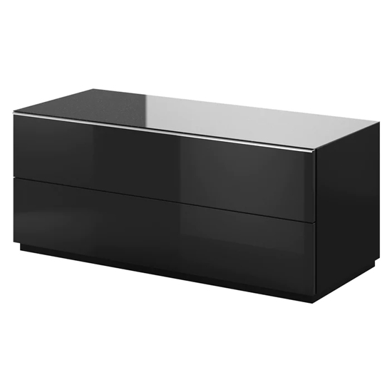 Herrin Wooden TV Stand With 1 Flap Door In Black Glass Fronts