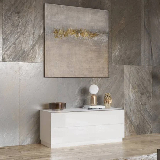 Read more about Herrin wooden tv stand with 1 flap door in white glass fronts