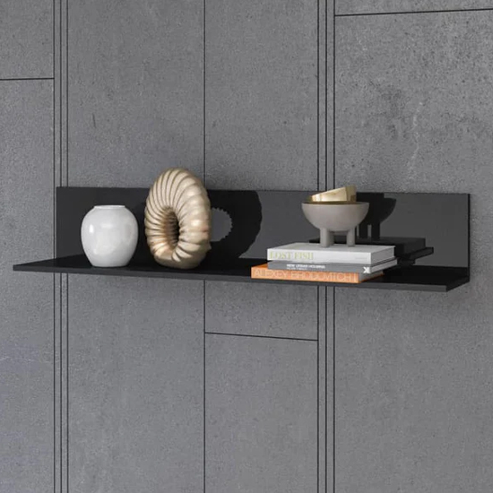 Herrin Wooden Wall Hung Shelf In Black Glass Furniture in Fashion