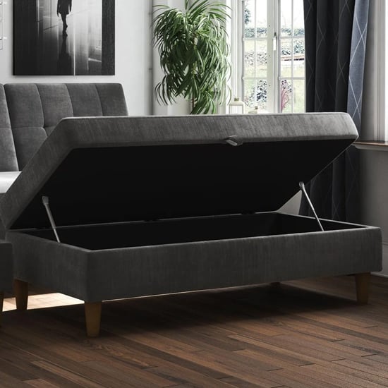 Hillsboro Chenille Fabric Storage Ottoman In Grey