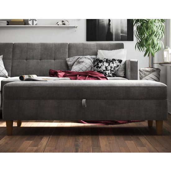 Hillsboro Chenille Fabric Storage Ottoman In Grey