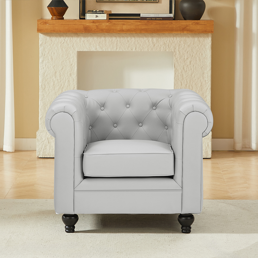 Hertford Chesterfield Faux Leather 3+2+1 Seater Sofa Set in Light Grey