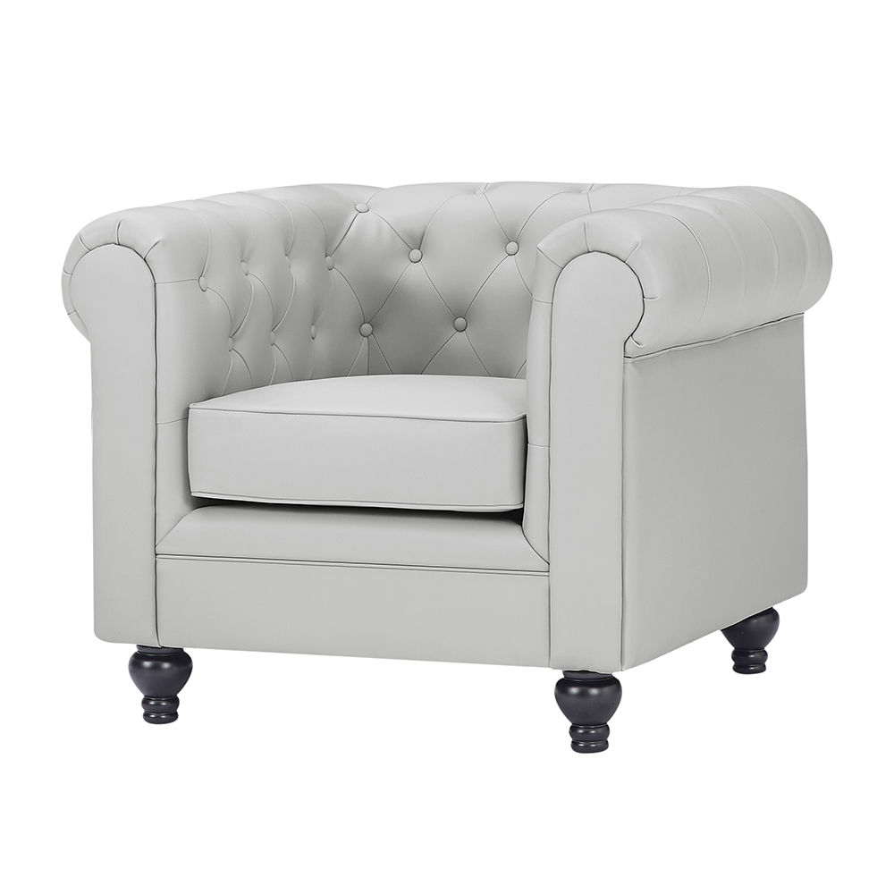 Hertford Chesterfield Faux Leather 3+2+1 Seater Sofa Set in Light Grey
