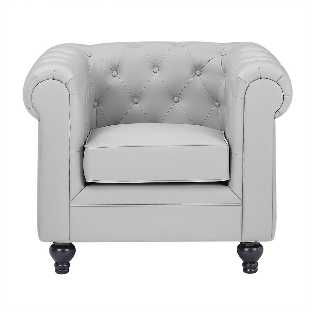 Hertford Chesterfield Faux Leather 3+2+1 Seater Sofa Set in Light Grey