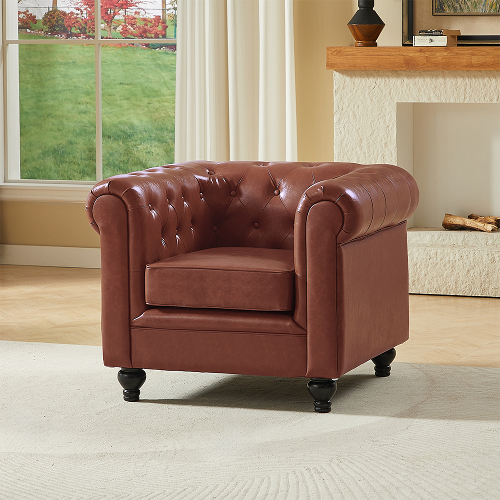 Hertford Chesterfield Faux Leather 3+2+1 Seater Sofa Set in Tan