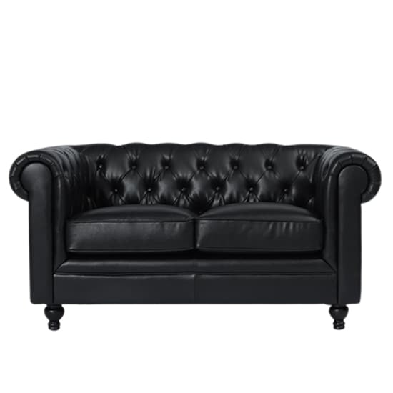 Hertford Chesterfield Faux Leather 2 Seater Sofa In Black
