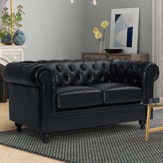 Hertford Chesterfield Faux Leather 2 Seater Sofa In Black_1