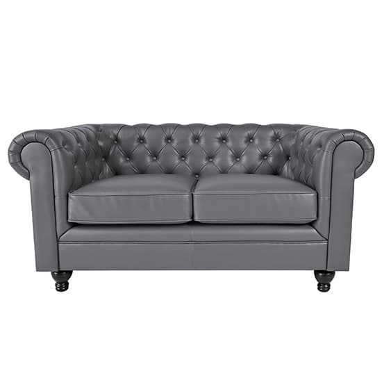 Hertford Chesterfield Faux Leather 2 Seater Sofa In Dark Grey_1