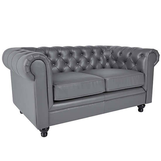 Hertford Chesterfield Faux Leather 2 Seater Sofa In Dark Grey