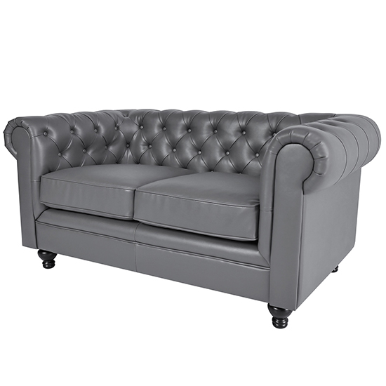 Hertford Chesterfield Faux Leather 2 Seater Sofa In Dark Grey