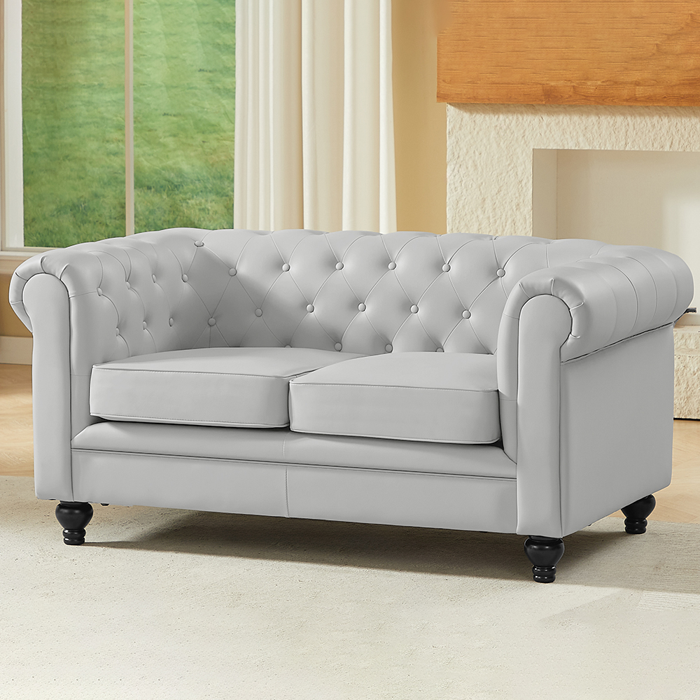 Hertford Chesterfield Faux Leather 3+2 Seater Sofa Set in Light Grey