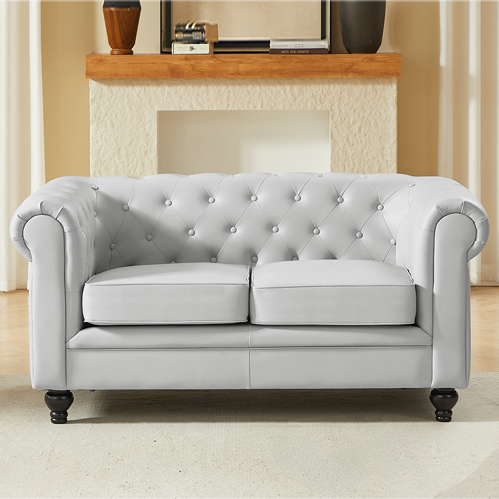 Hertford Chesterfield Faux Leather 3+2 Seater Sofa Set in Light Grey