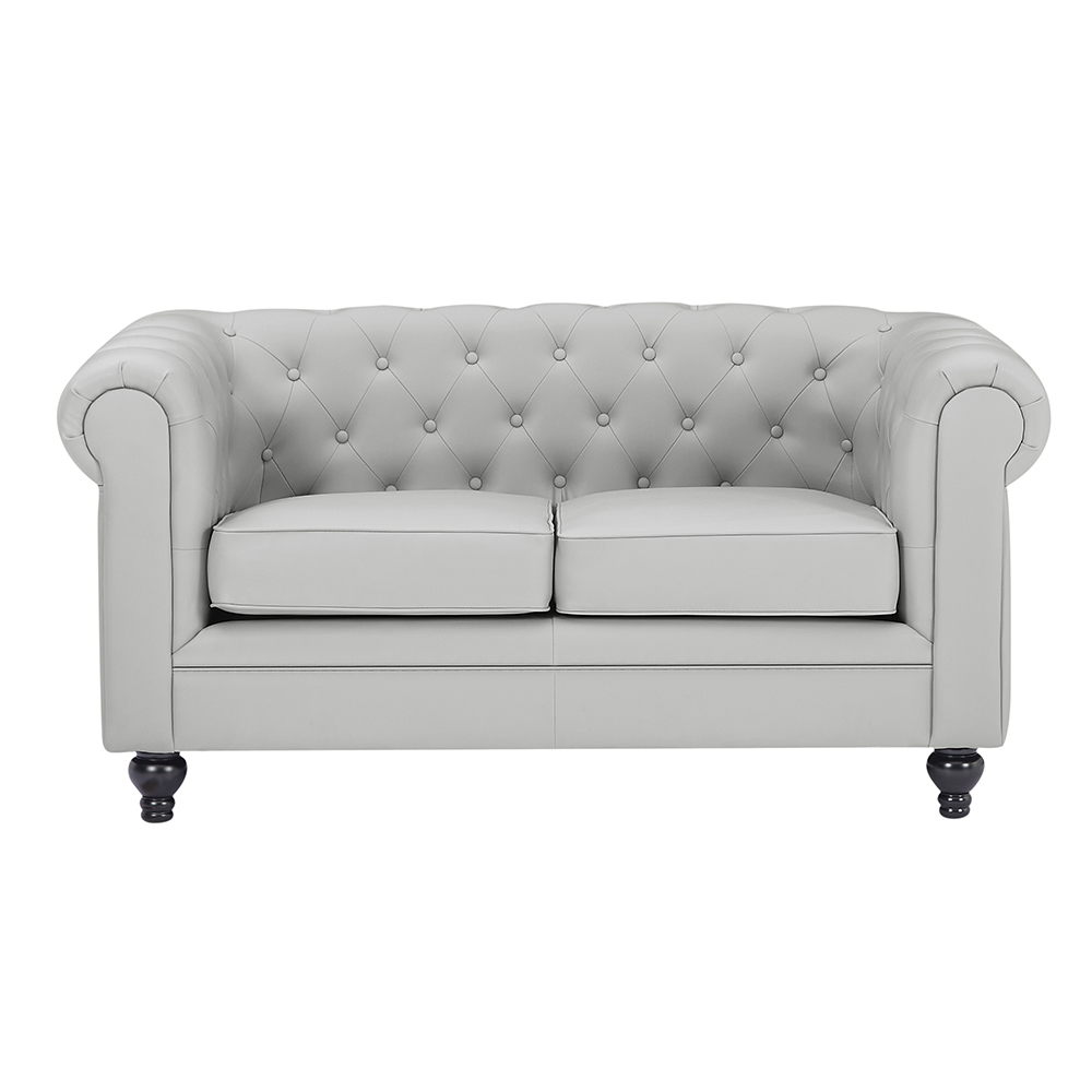 Hertford Chesterfield Faux Leather 3+2 Seater Sofa Set in Light Grey