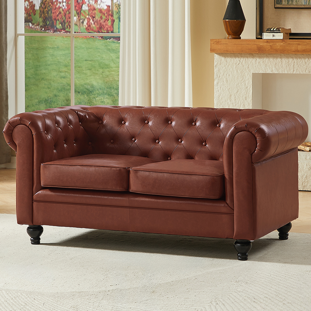 Hertford Chesterfield Faux Leather 3+2 Seater Sofa Set in Tan
