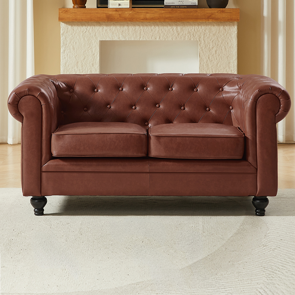 Hertford Chesterfield Faux Leather 3+2 Seater Sofa Set in Tan