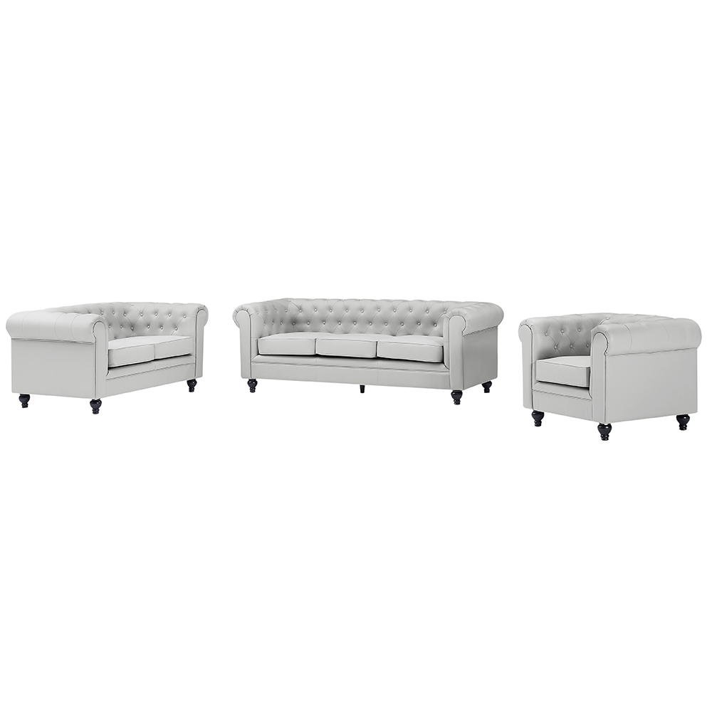 Hertford Chesterfield Faux Leather 3+2+1 Seater Sofa Set in Light Grey