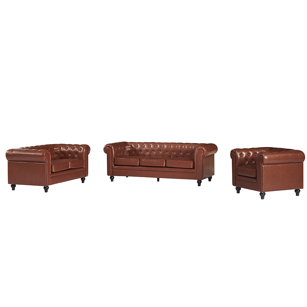Hertford Chesterfield Faux Leather 3+2+1 Seater Sofa Set in Tan